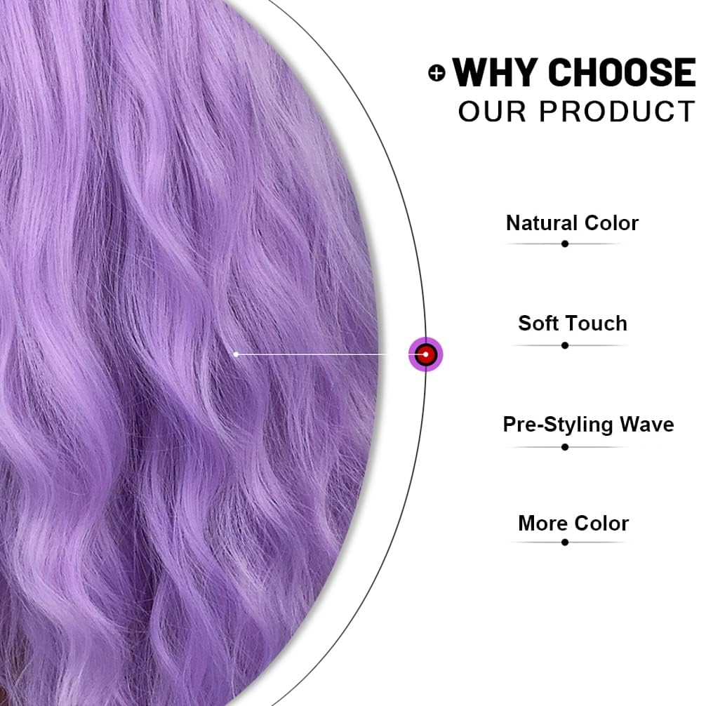 BERON Purple Wig for Women Long Wavy Wig Purple Long Curly Wigs Lavender Synthetic Wigs for Daily Party