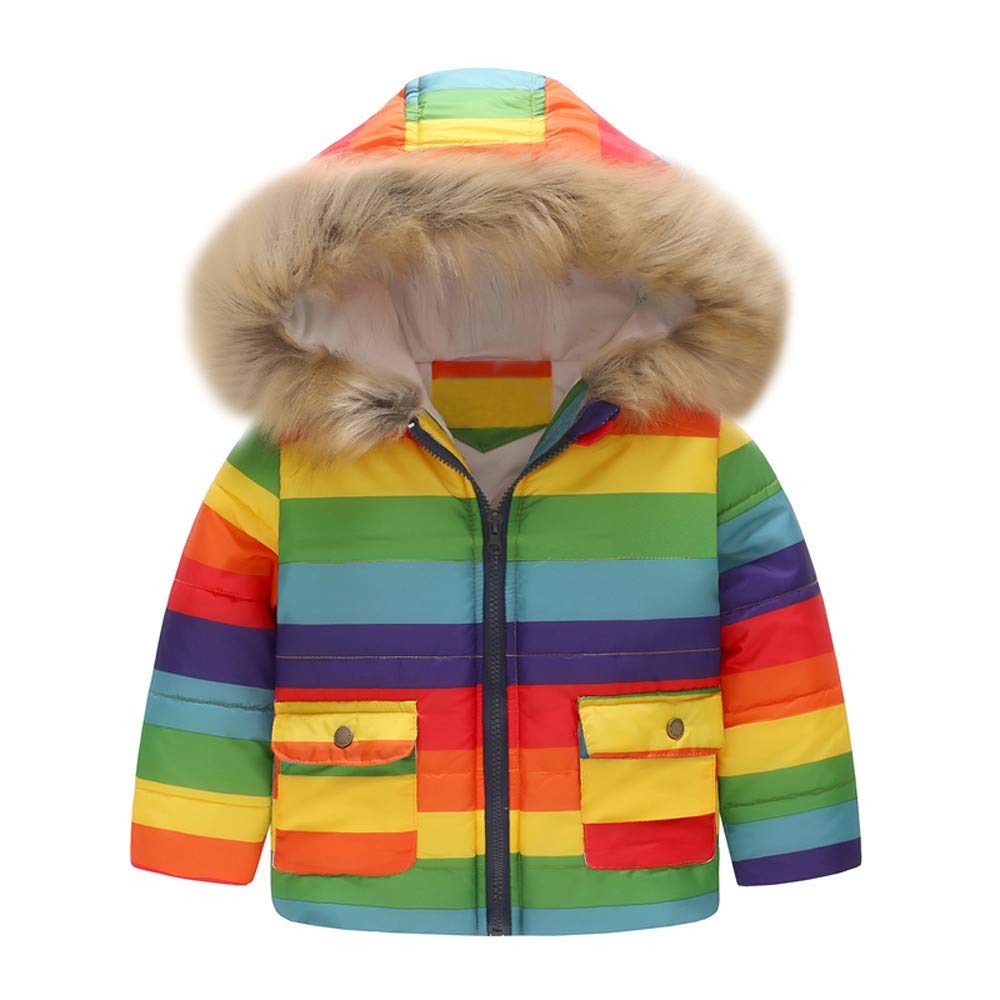Zerototens Cartoon Coats for Girls Cartoon Hooded Jacket Boys Outerwear Baby Jacket Infant Kids Kids Clothes Rainbow Stripe Zipper Waterproof Jacket