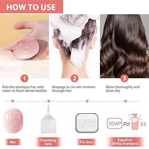 Miniatura 6 de Bee & Flower Barra de champú hidratante de melocotón blanco, barra de champú nutritiva y suavizante, barras de champús de viaje naturales para todo