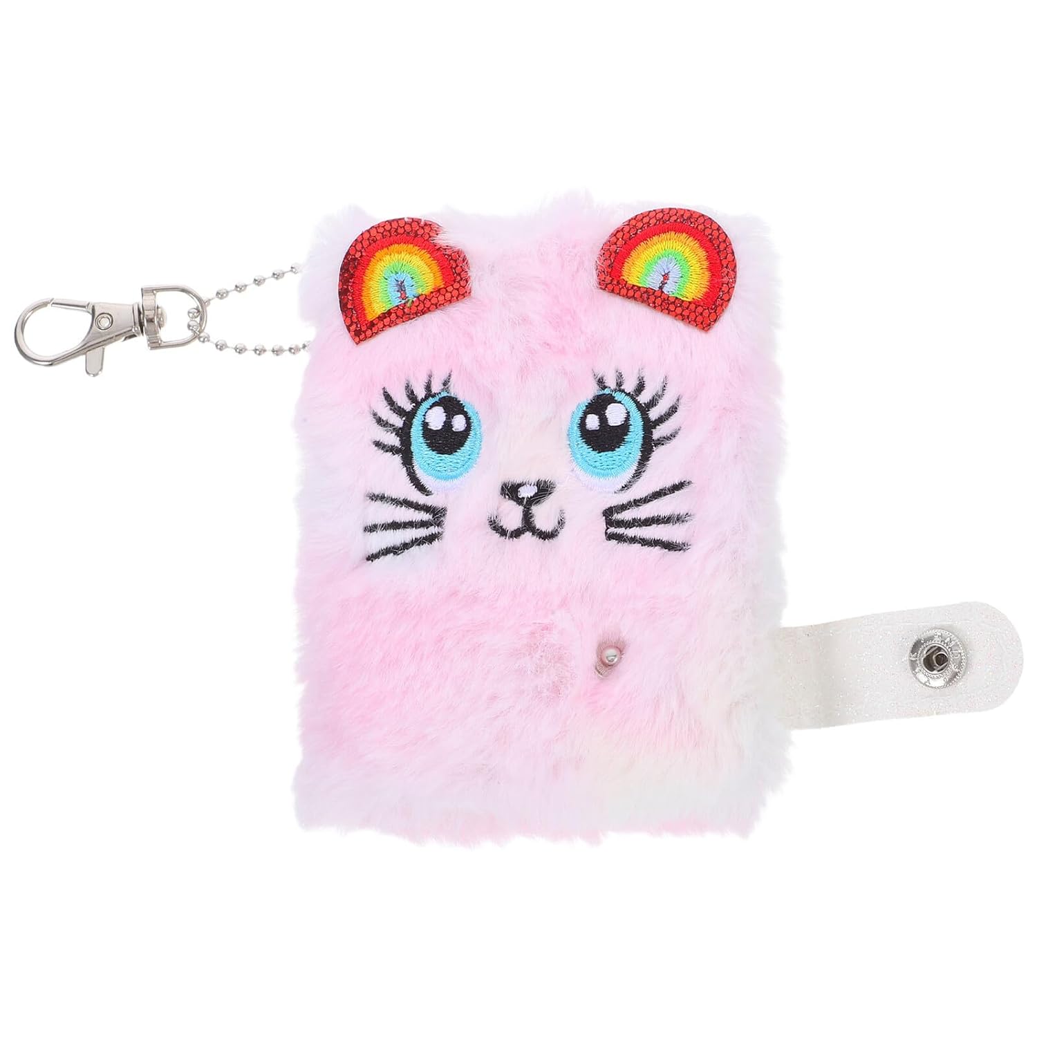 CIYODO Cute Tie-dye Plush Cat Notebook with Keychain, Portable Fuzzy Journal for Students, Kawaii Stationery for Daily Writing and Scrapbooking