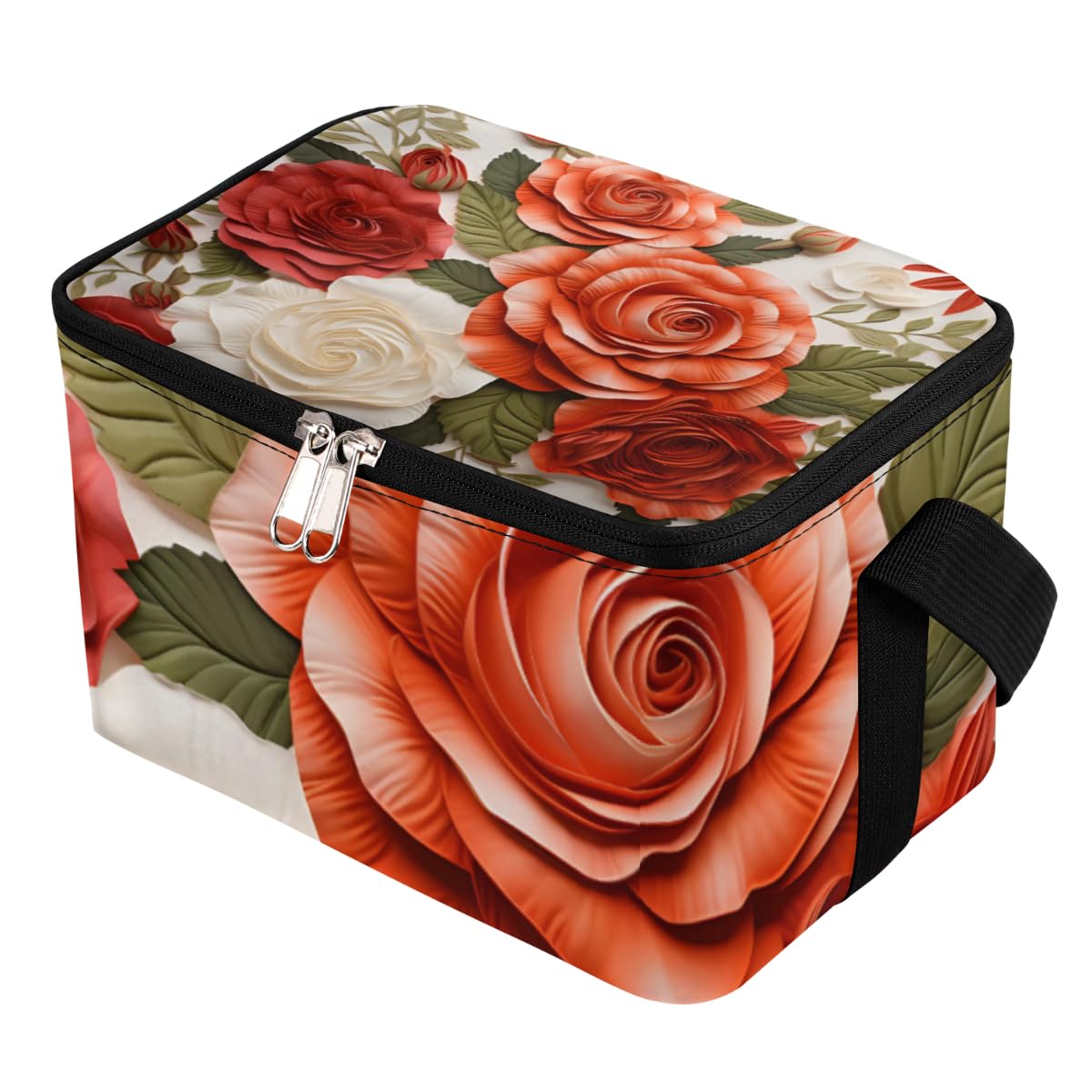 Lunch Bags for Women Men 9 Cans,Blooming Roses Hot & Cold Food Delivery Bag Insulated Grocery Bag Insulated Lunch Box Botanical Floral Cooler Bag for Office Work Picnic Beach