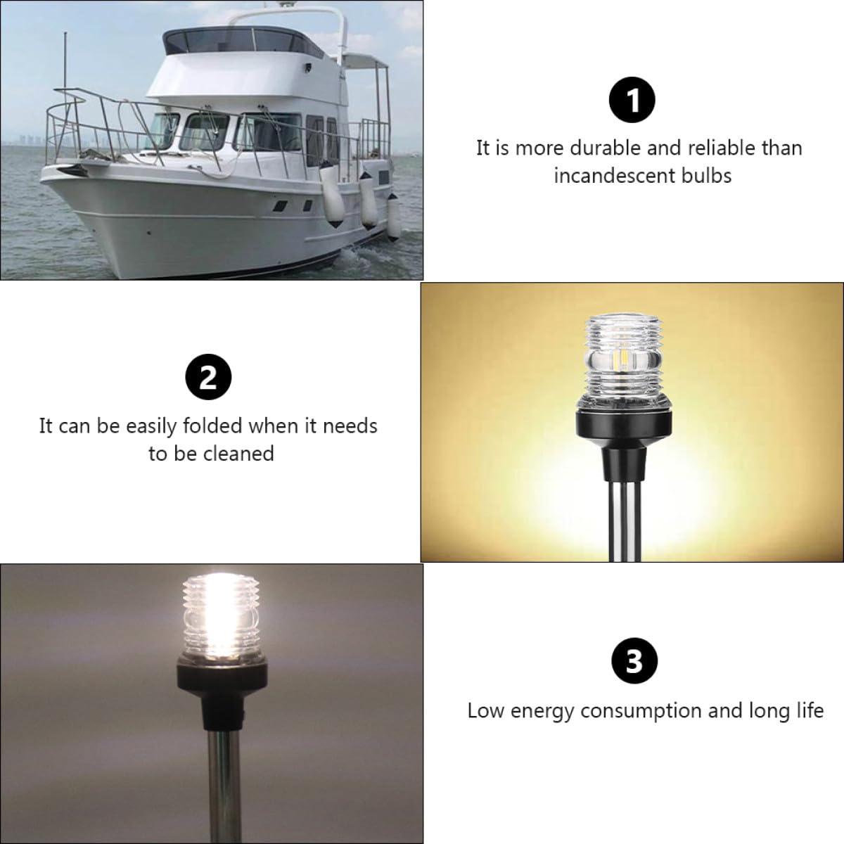 Veemoon Luce di Navigazione LED Ribaltabile 12v 360° Bianco per Barche, Luce di Ancoraggio Marina Angolo Regolabile, Lampada di Segnalazione per Yacht e Imbarcazioni Sportive