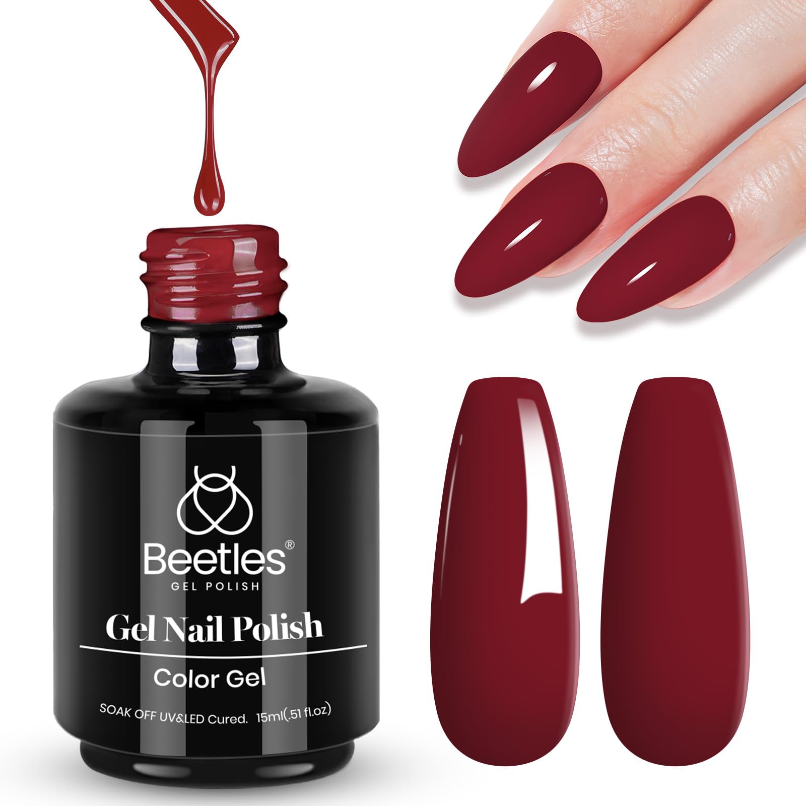 Beetles Gel Polish Beetles Red Gel Polish, Antique Ruby, 15ML Burgundy Gel Nail Polish