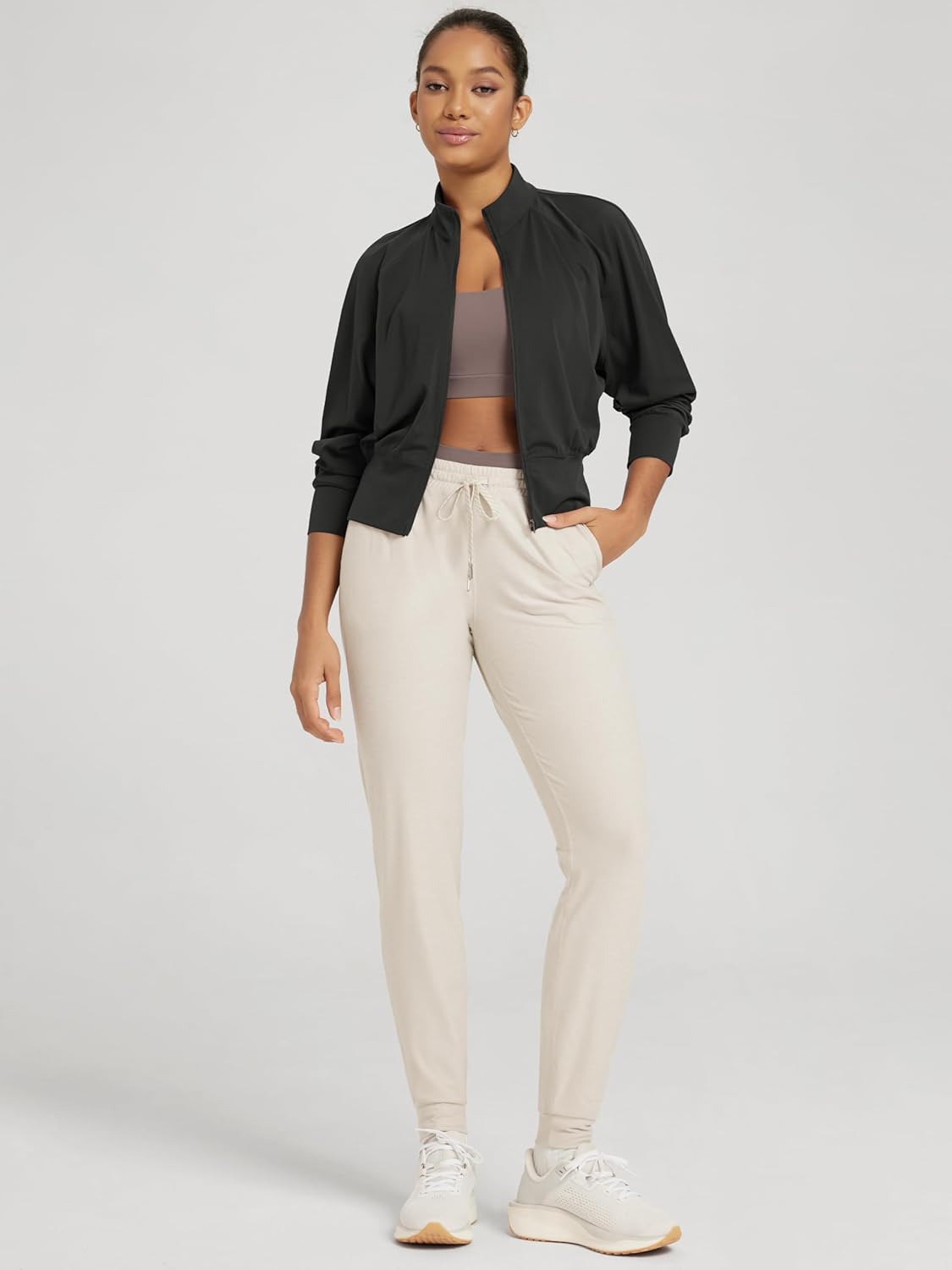 ODODOS Women's Full Zip Workout Jacket Cloud Feeling Stand Collar Long Sleeve Lightweight Athletic Yoga Tops - Image 3