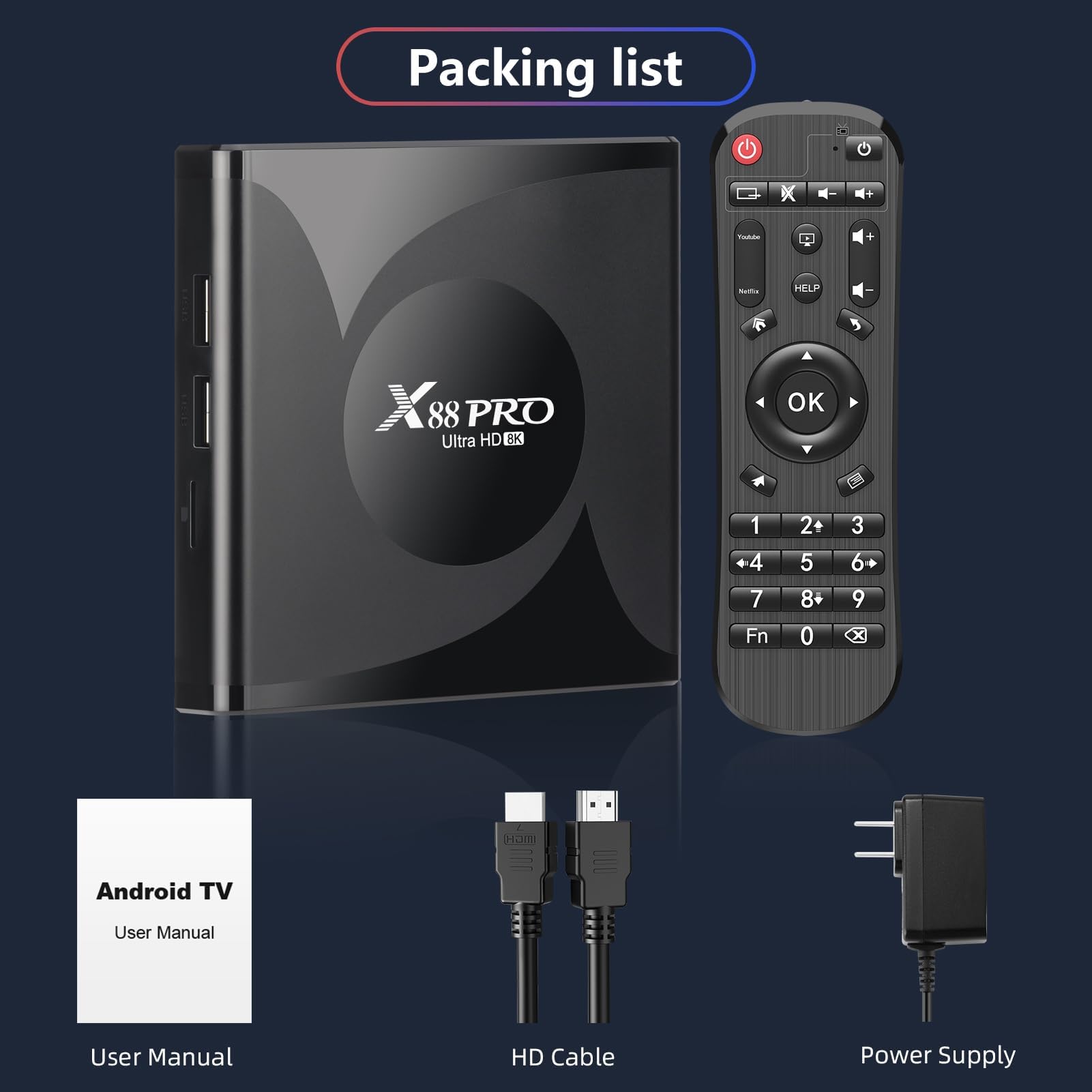 Android 13 TV Box, RK3528 Quad-Core 4GB RAM 64GB ROM 8K HD 2.0 Dual Band WiFi Bluetooth 5.0 Media Player