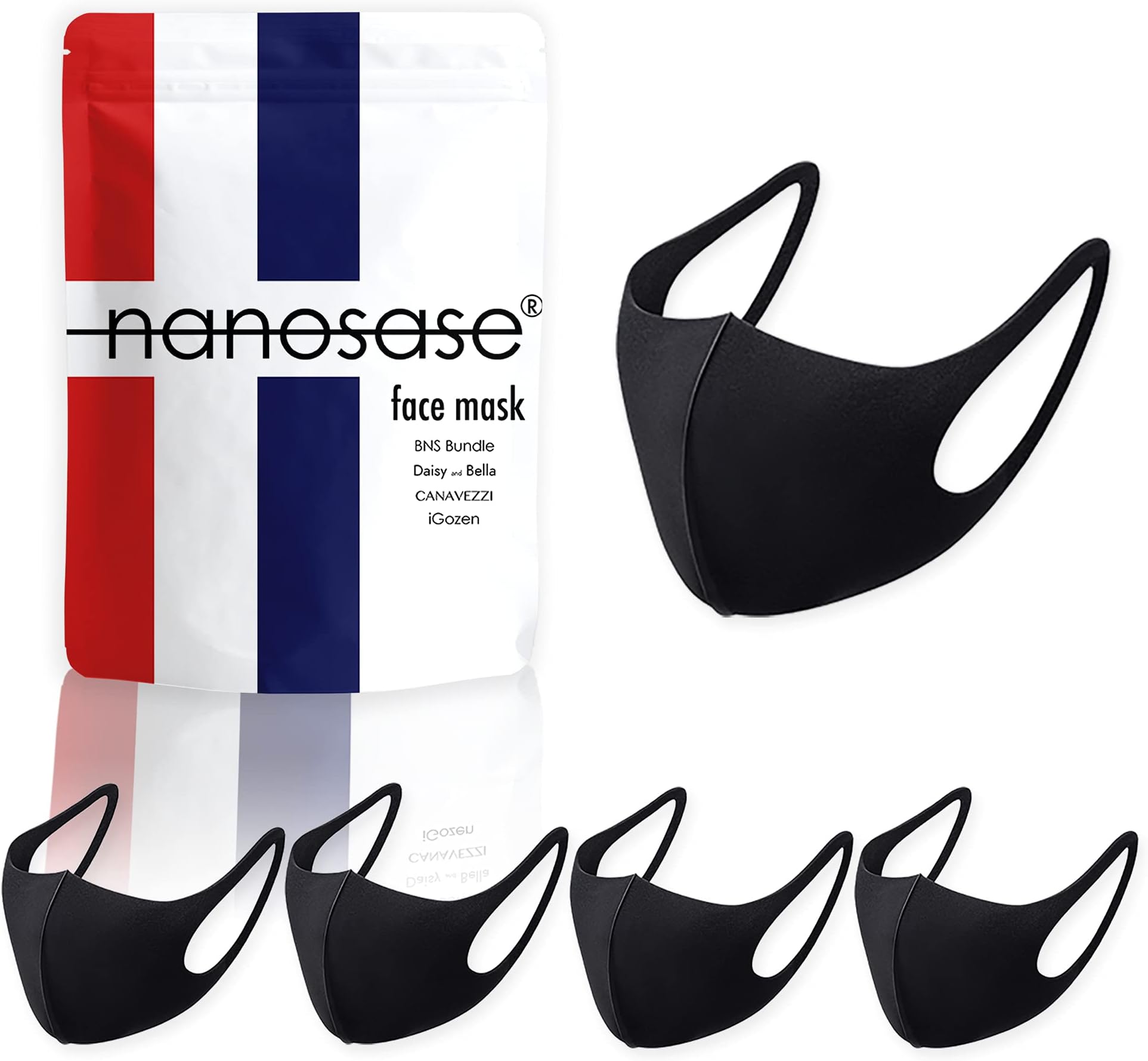 5 Pack unisex kids face masks Nanosase G Sports face masks BNS Poly Spandex Face Mask Cover (Kids Black face mask, Set of 5)