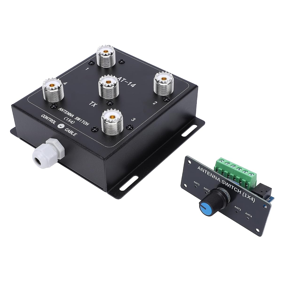 Marhynchus 4-kanałowy Przełącznik Anteny Koncentrycznej, Zdalny Selektor Anteny, Przełącznik Koncentryczny HF, 1 Wyjście, 500 W, PEP 1,8-60 MHz, ze Złączami SO-239, do (* AT14 + *zestaw
