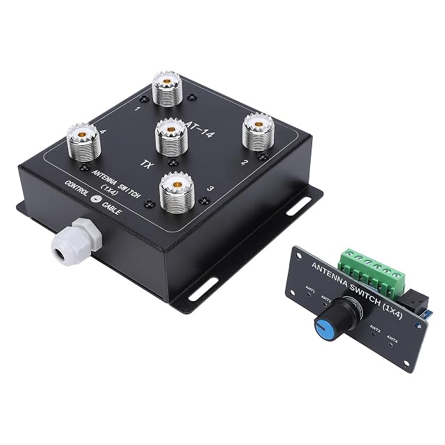 Marhynchus 4-kanałowy Przełącznik Anteny Koncentrycznej, Zdalny Selektor Anteny, Przełącznik Koncentryczny HF, 1 Wyjście, 500 W, PEP 1,8-60 MHz, ze Złączami SO-239, do (* AT14 + *zestaw