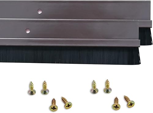 Paquete de 2 barridos inferiores de puerta, soporte de aleación de aluminio en forma de H para la parte inferior de la puerta con cepillo de nailon