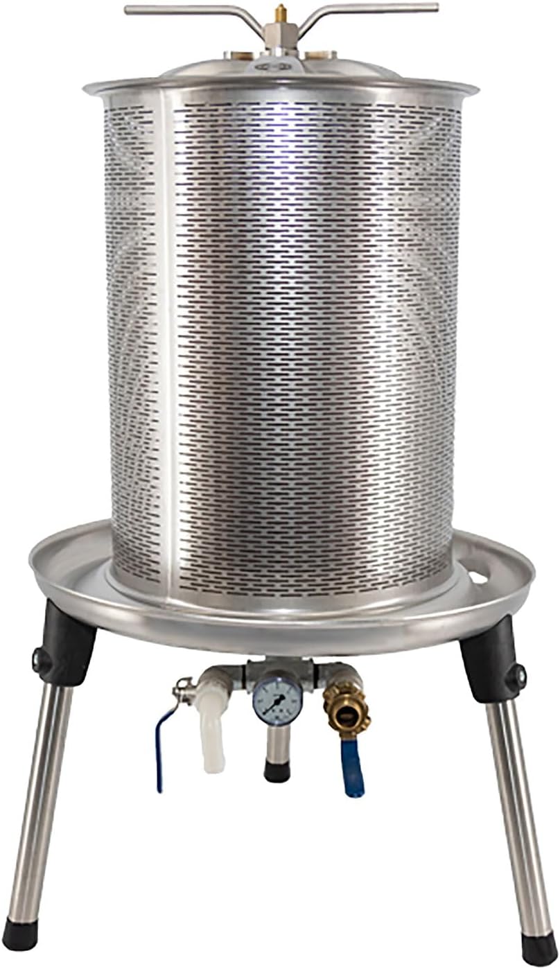 INLIFE Edelstahl Obstpresse 6 Liter - Für Wein, Beeren & Gemüse | Mit 2-Stangen-Griff