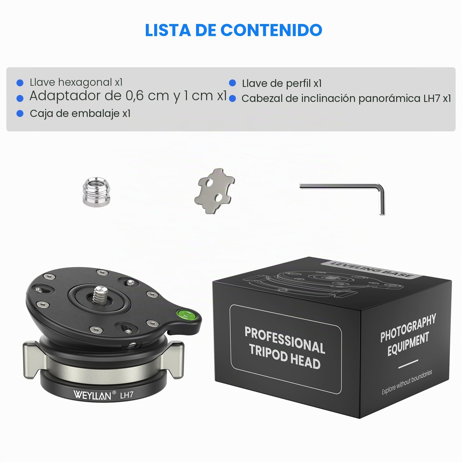 Cabezal de trípode con Base de nivelación ，Compatible con Canon Nikon Sony DSLR Camera Camcorder Tripods Monopods, Capacidad de Carga 10kg/22lbs
