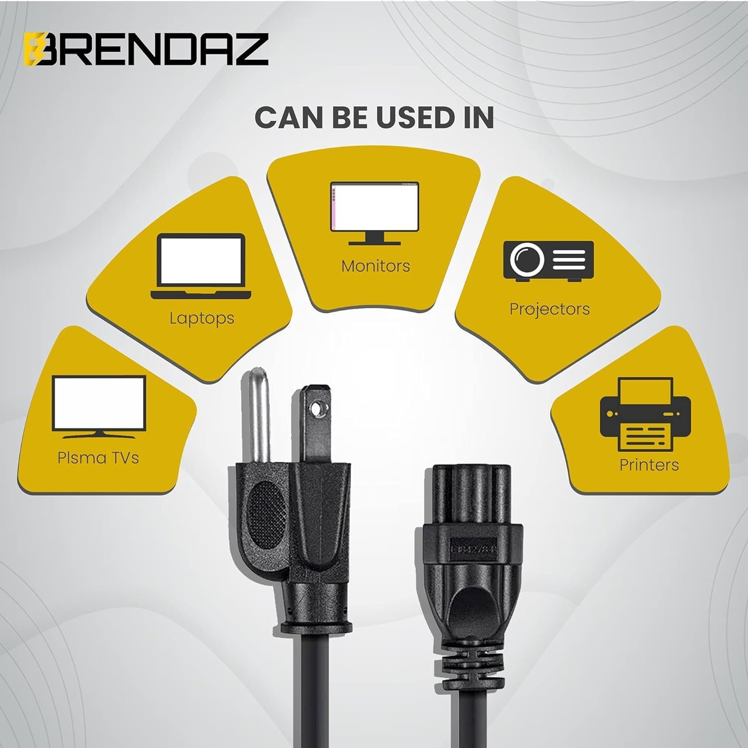 (5-Pack) 3 Prong Power Cord 1ft. Replacement AC Power Cable for TV, Monitors, Chargers, Computers, Compatble with Dell, HP, Toshiba, Lenovo, Acer, LG TV's,- NEMA 5-15P to C5 (1-Feet)