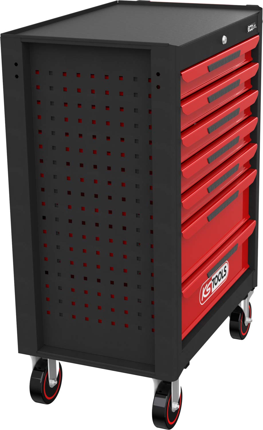 KS Tools 897.0007 Carro de taller ECOline NEGRO/ROJO con 7 cajones