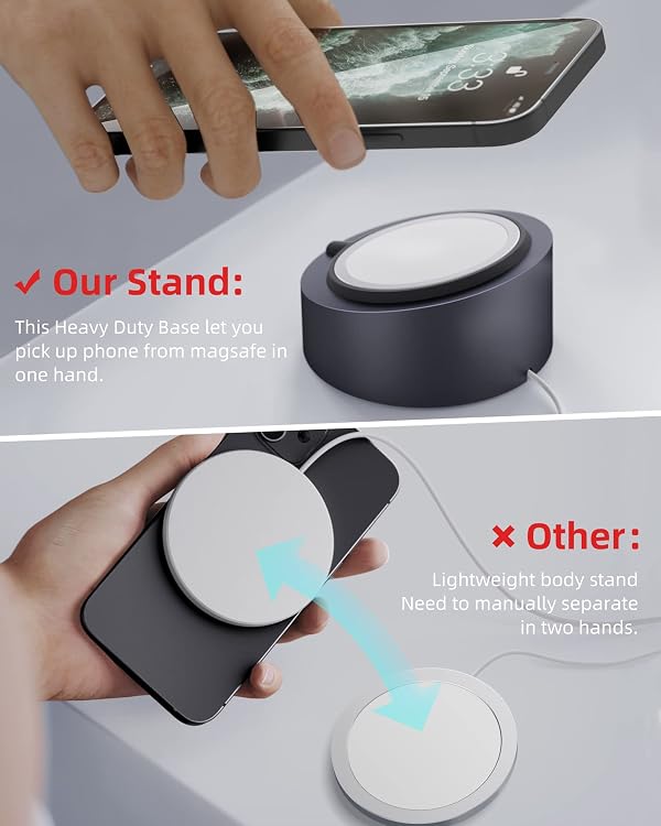 Stouchi Mag- Safe Charger Stand for 25W/15W MagSafe Charger Heavy-Duty Premium Metal Holder Base Desktop Tablet Mount for iPhone 17/16 Pro /16/15 Pro/15/14/13/12 -Grey by Stouchi - Used condition - Image 3