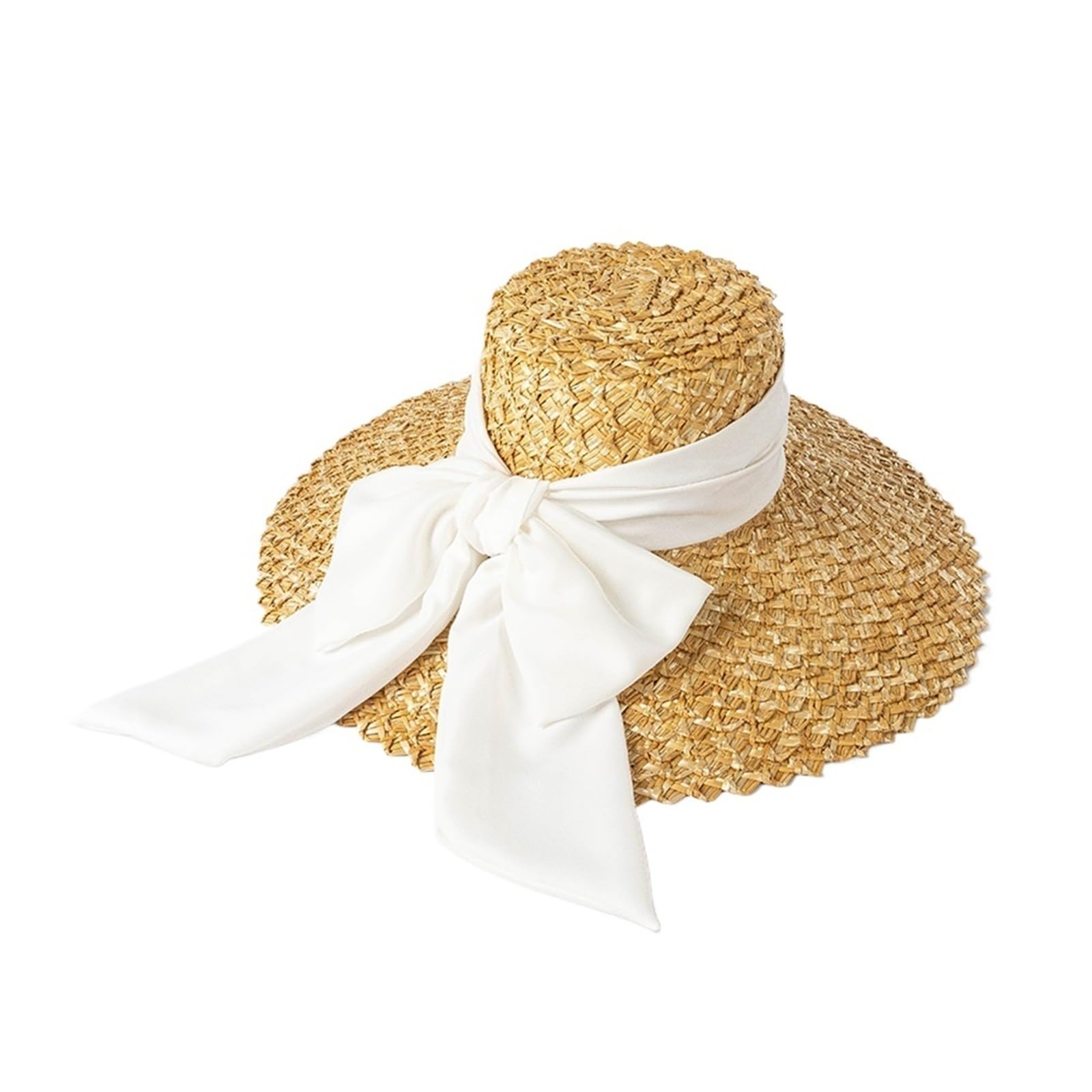 Sombrero De Paja Para Mujer Sombrero de paja pétalos tejido a mano, moda primavera y verano, con ala grande lazo for mujer, playa, sol al aire libre