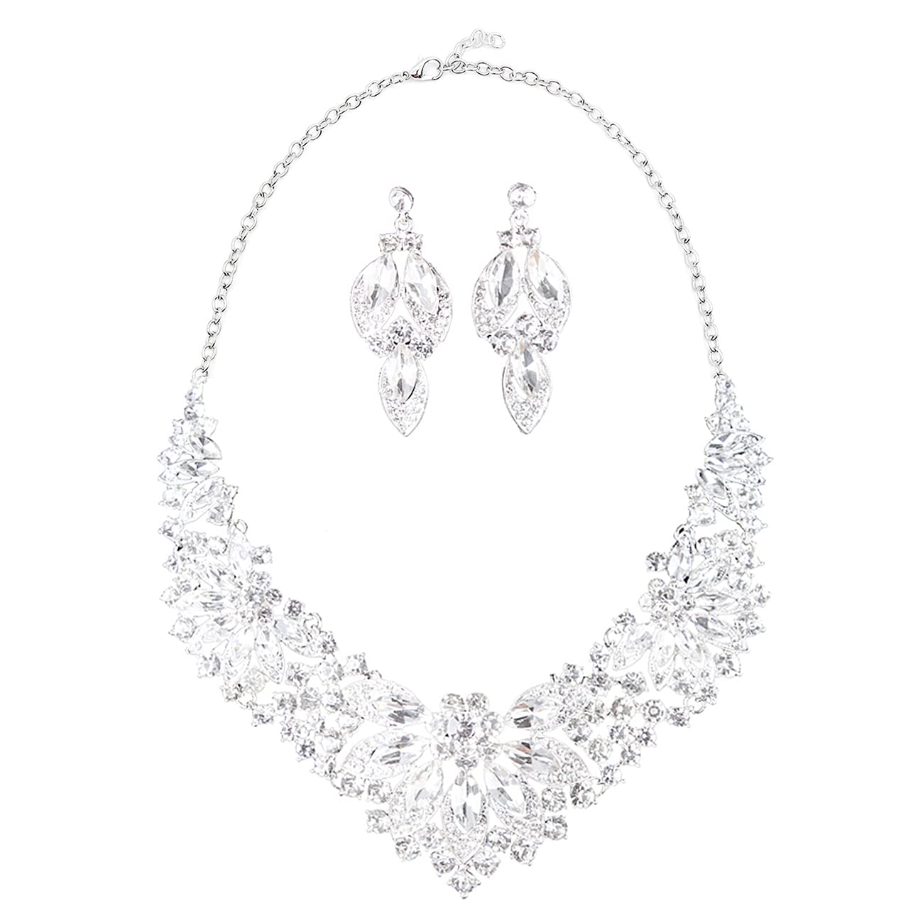 KONFEN Conjunto de Joyas de Boda, Juegos de Joyas Mujer, Cristal Conjunto Pendientes y Collar Mujer, Cristal Flor Hoja Novia Set para Boda Novia Mujeres y Niñas (Verde/Blanco/Morado/Rojo/Champán Oro)