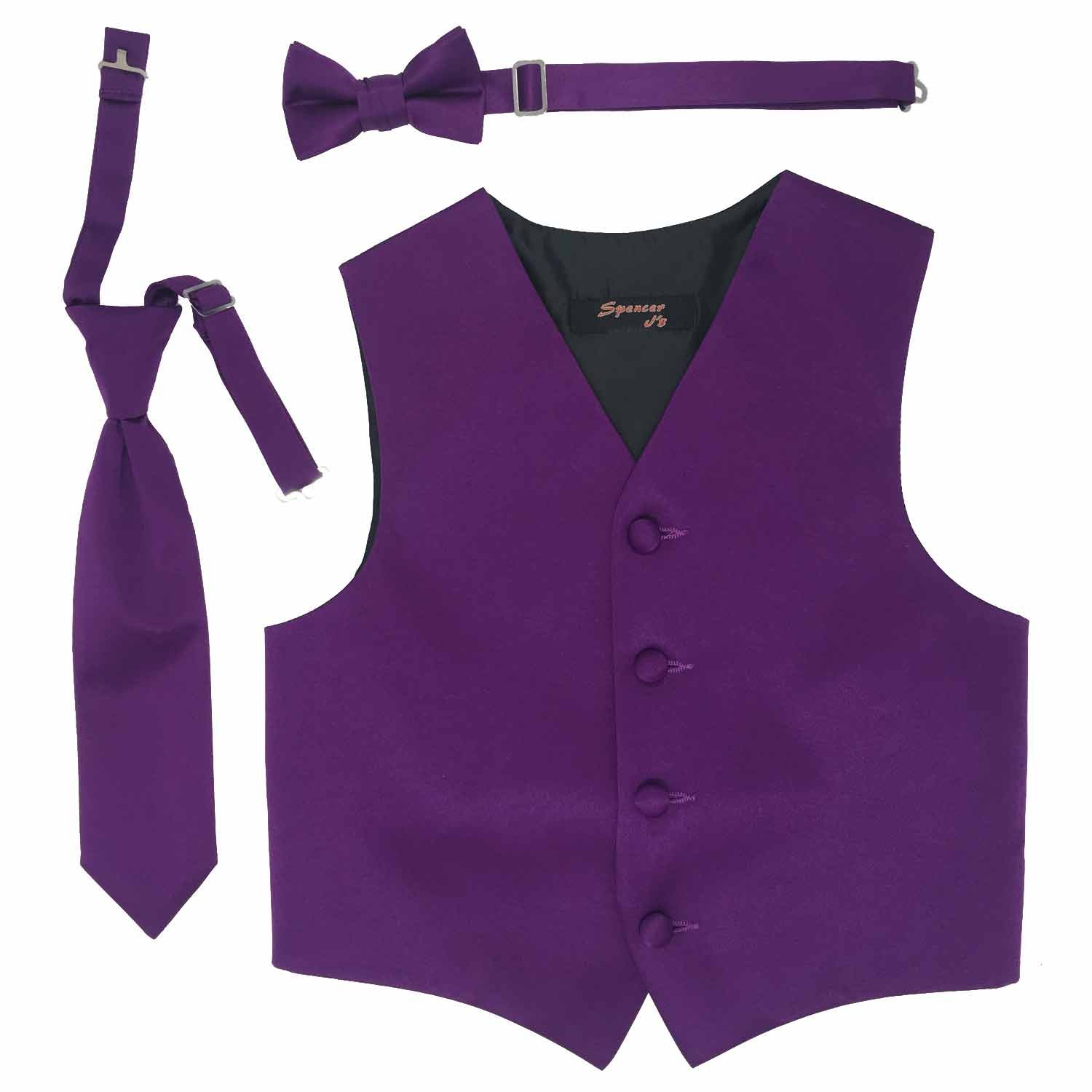 Spencer J's Boys Formal Suit Tuxedo Vest Tie and Bowtie Set Variety of Colors