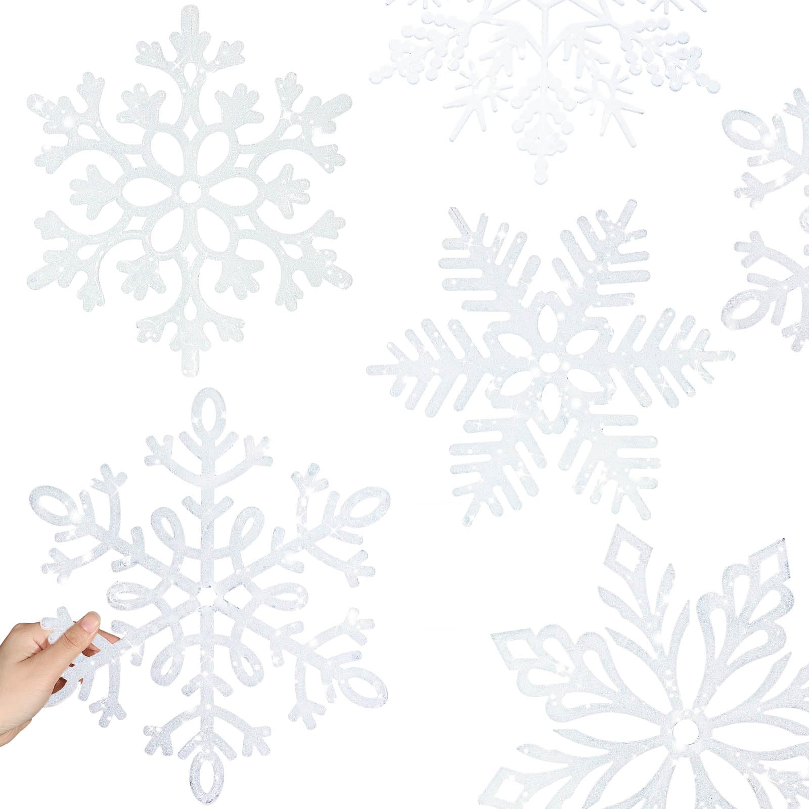 Cindeer 24 Pcs Christmas Large Snowflake Ornaments 12 Inch Plastic Glitter Snowflakes Ornaments Giant Snowflakes Hanging Ornaments for Winter Xmas Tree Window Door Decor(Romantic Style)