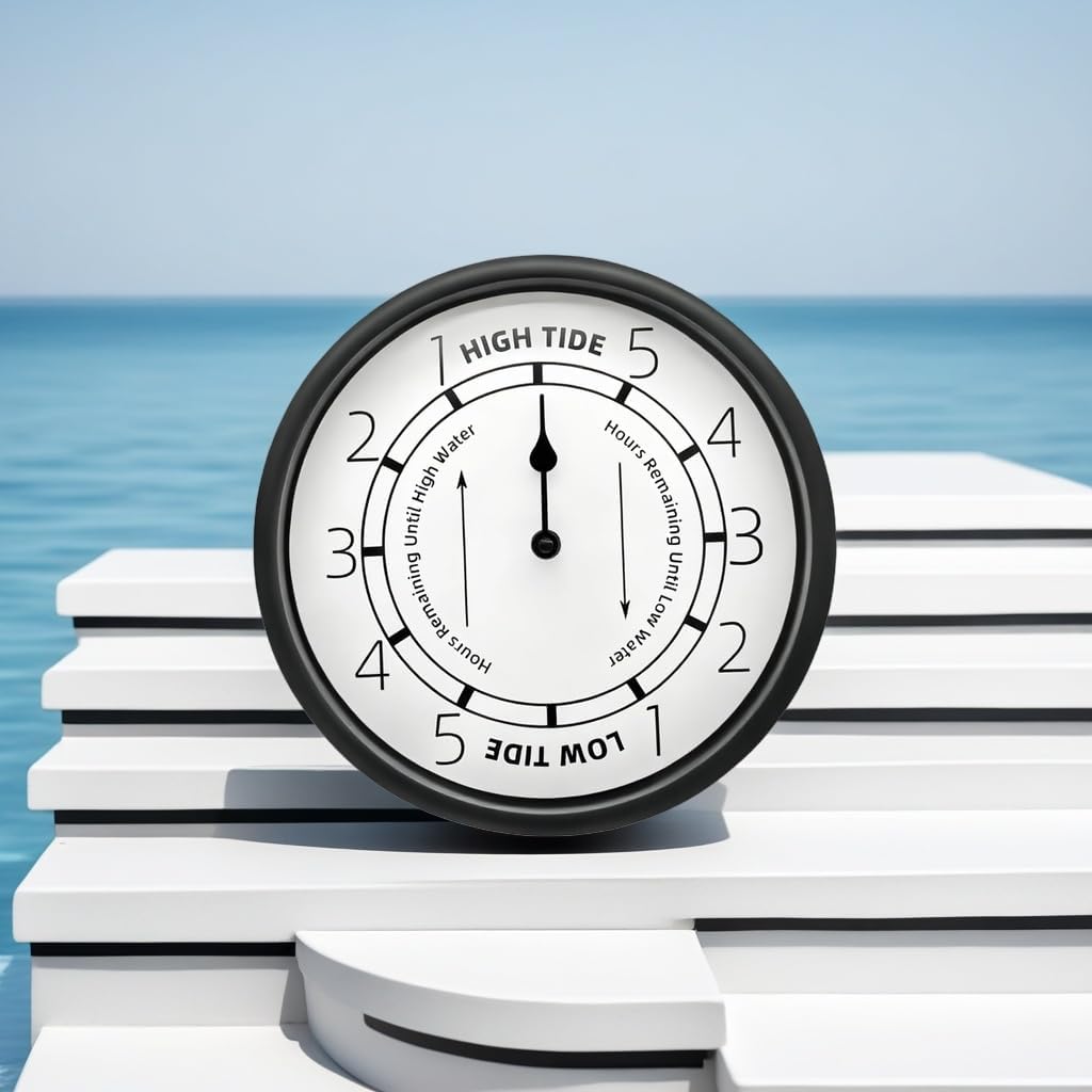 Tide Clock 10 inch - Silent Quartz Movement, Accurate High/Low Tide Prediction, Wall/Deck Mountable, for Sailors, Surfers & Ocean Lovers
