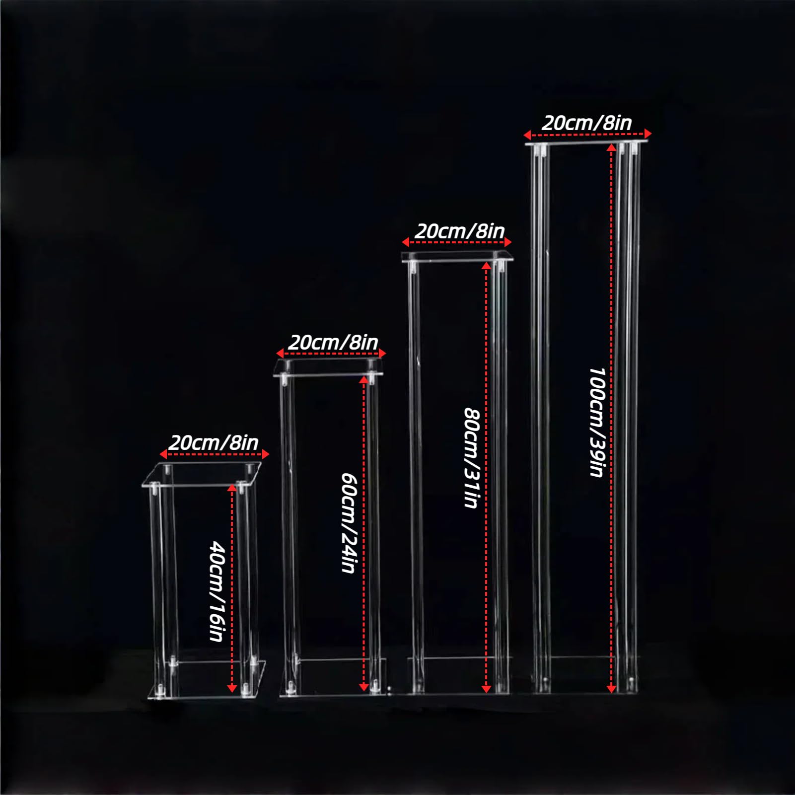 Colonna Set da 4 Pezzi, Pilastri Espositivi A Cubo for Tavolo da Dessert, Base Espositiva Decorativa, Feste di Compleanno, per Matrimoni Ed Eventi,Clear,Small 4 Piece Set