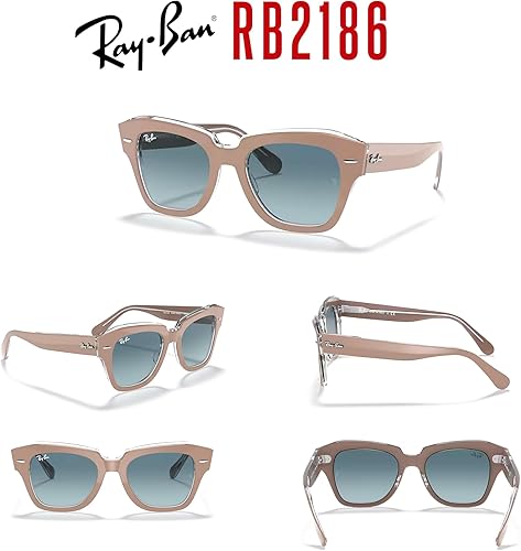 Miniatura 7 de Ray-Ban State Street RB2186 - Lentes de sol cuadrados para hombre y mujer + paquete con kit de gafas de diseñador iWear