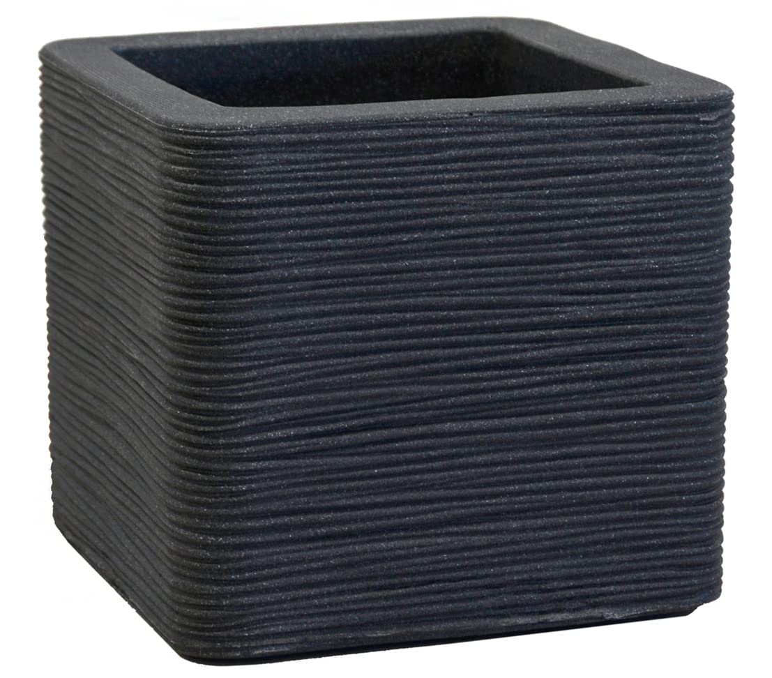 Dehner Rille Plant Pot Approx. 40 x 40 x 34 cm Plastic Anthracite
