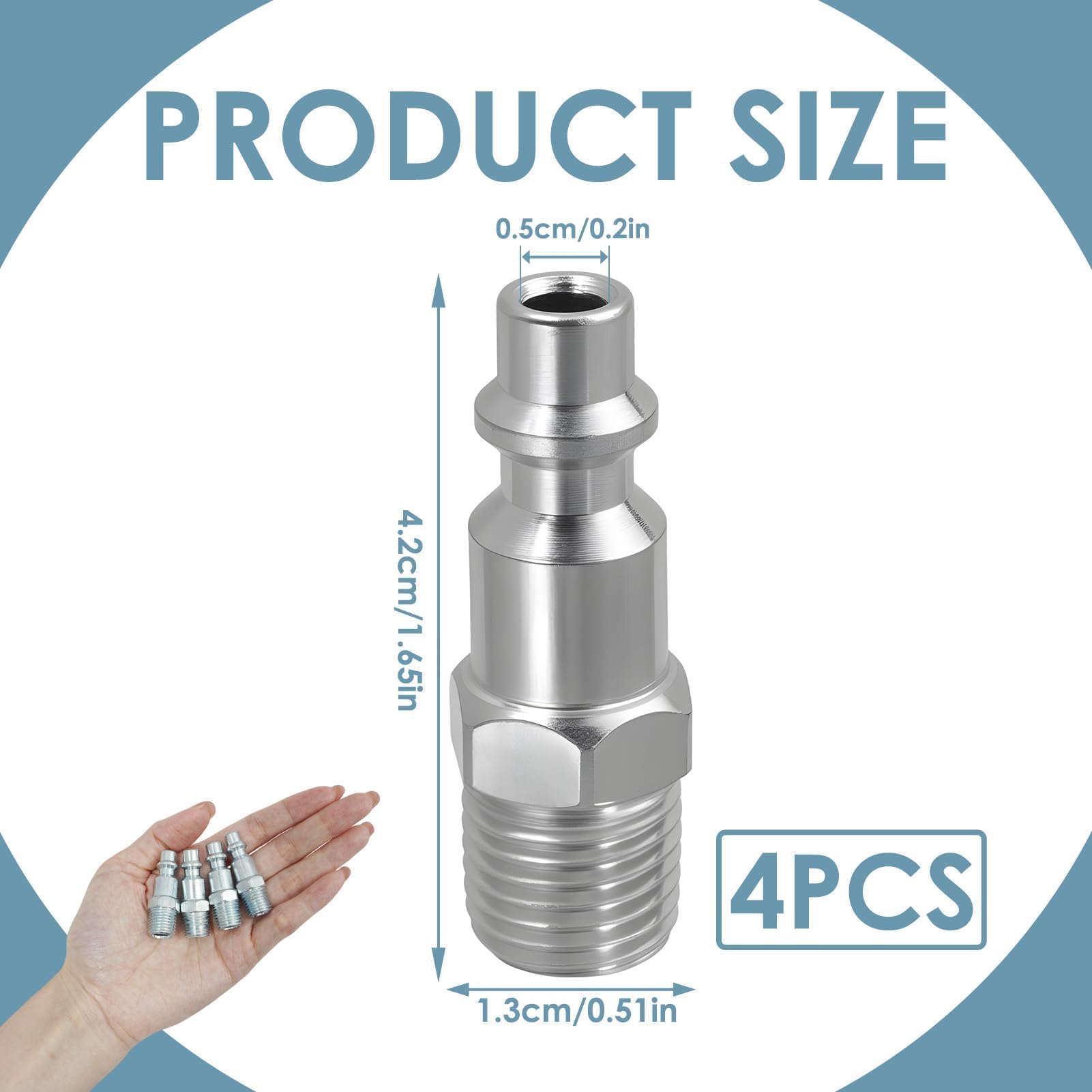 4 PZ Raccordo Rapido Aria Compressa 1/4 NPT Maschio, Raccordo Americano Filettato per Compressore, Punta del Tubo Pneumatico, Connettore Rapido per Sistema Aria e Strumenti Pneumatici