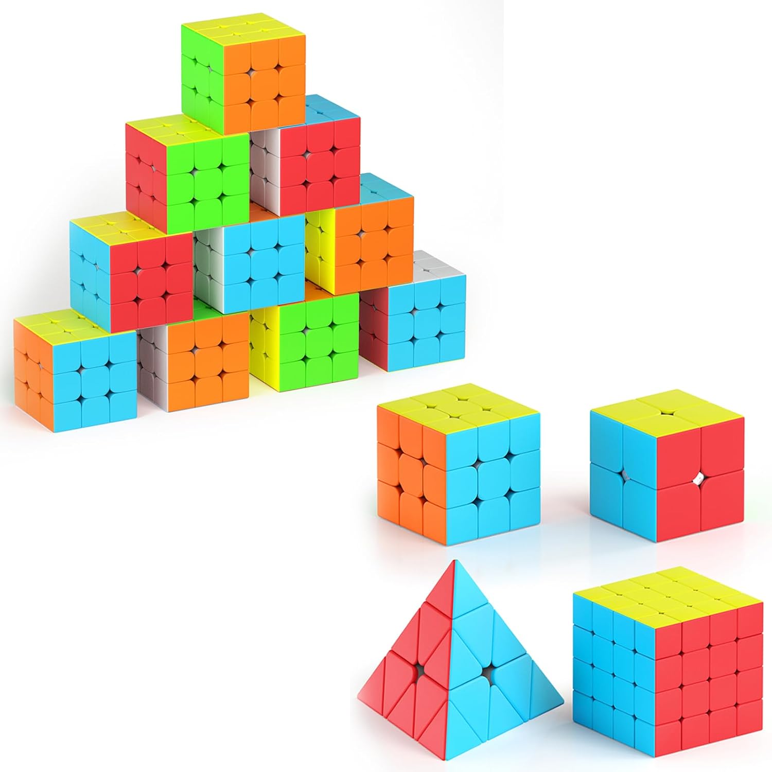 Vdealen 10 Pack Full Size 3x3x3 Speed Cube & 2x2x2 3x3x3 4x4x4 Pyramid Speed Cube Set