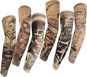 6 Pcs Temporary Tattoo Sleeves Fake Slip On Tattoo Arm Sleeves Kit Arm Sunscreen Stockings Accessories for Unisex Party Cool Men Women - Style L