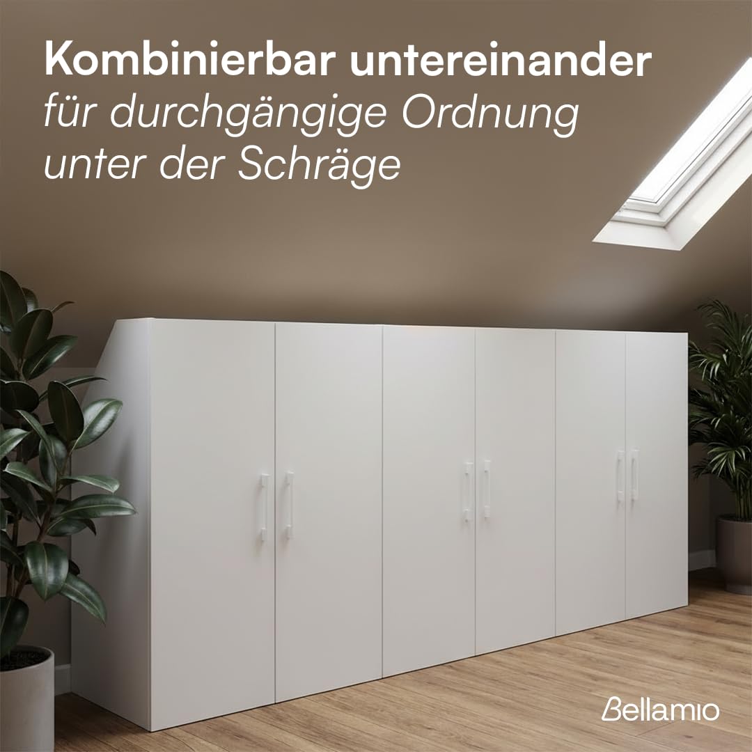 Bellamio Aland Dachschräge Regal weiß 100x90x52 HxBxT Schrank 2 Türen 3 Fächer Bücherregal Kleiderschrank