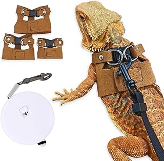 Bearded Dragon Leash - 3 Sizes Pack Reptile Outing Adjustable Soft Leather Lizard Harness with Retractable Leash Small Animal Traction Rope Walking Vest Accessories for Bearded Dragon Leash（Camel）