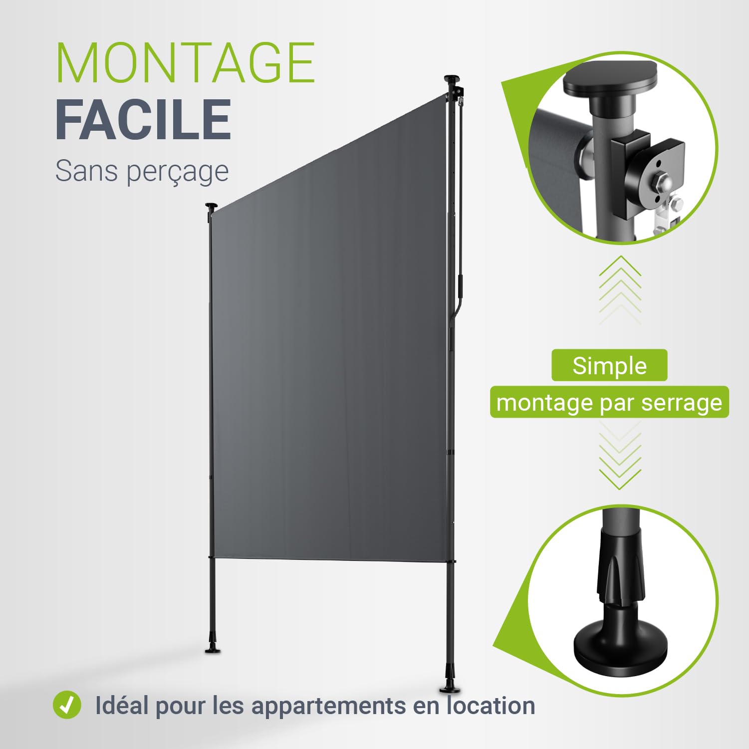 Juskys Store Vertical Barbados 200x310 cm - Store à Pince Extensible, Protection Solaire & Visuelle, Résistant aux Intempéries & UV, Déperlant - Gris