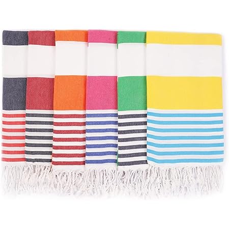 Amazon Com Rainbow Turkish Towel By Laguna Beach Textile Co Oversized Thick Cotton Fouta Classic Coastal Peshtemal Lightweight Portable Super Absorbent Woven And Terry Extra Large Hammam Kitchen Dining