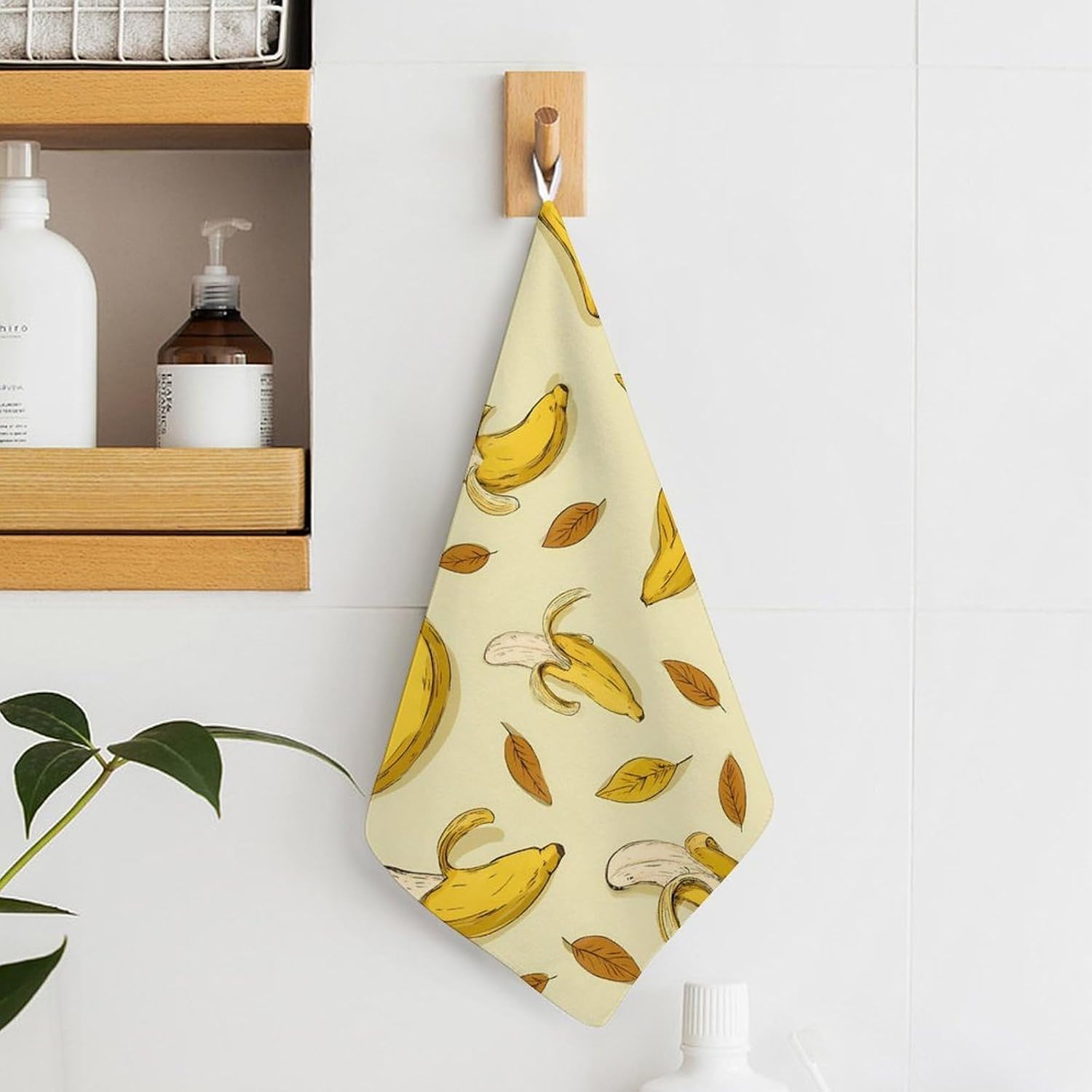 Funny Banana Microfiber Hand Towels for Bathroom Soft Absorbent Bath Kitchen Towel with Hanging Loop 4PCS