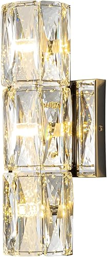 Qaupoee Lámpara de pared de cristal de 3 luces de mediados de siglo, moderna lámpara de pared de metal de acero inoxidable plateado para dormitorio,