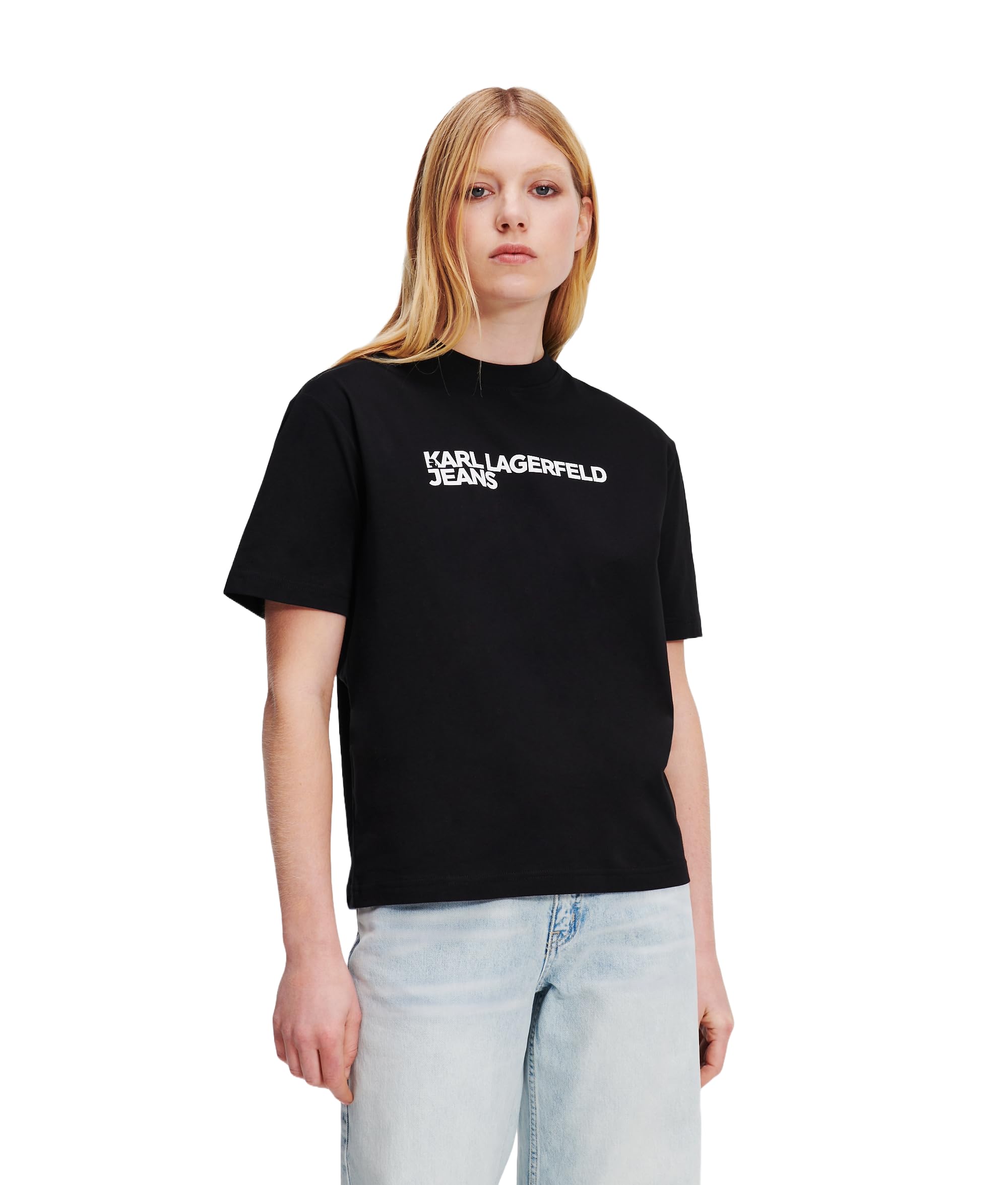 Karl Lagerfeld Jeans, Women's, Regular Short Sleeve Essential Logo Tee, Regular Fit, Black, M