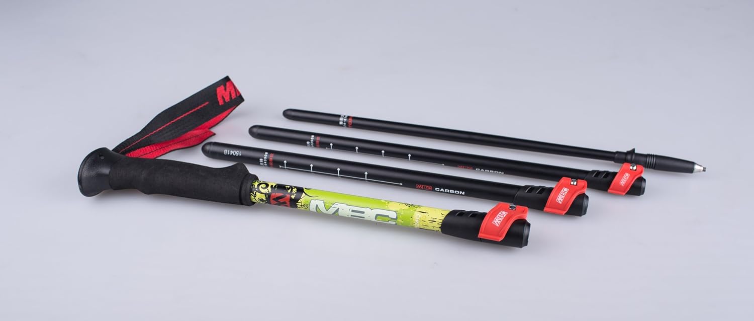 MBC Carbon Fiber Trekking Pole 4 Section Quick Lock System Ultralight Walking Sticks for Hiking Walking and Camping