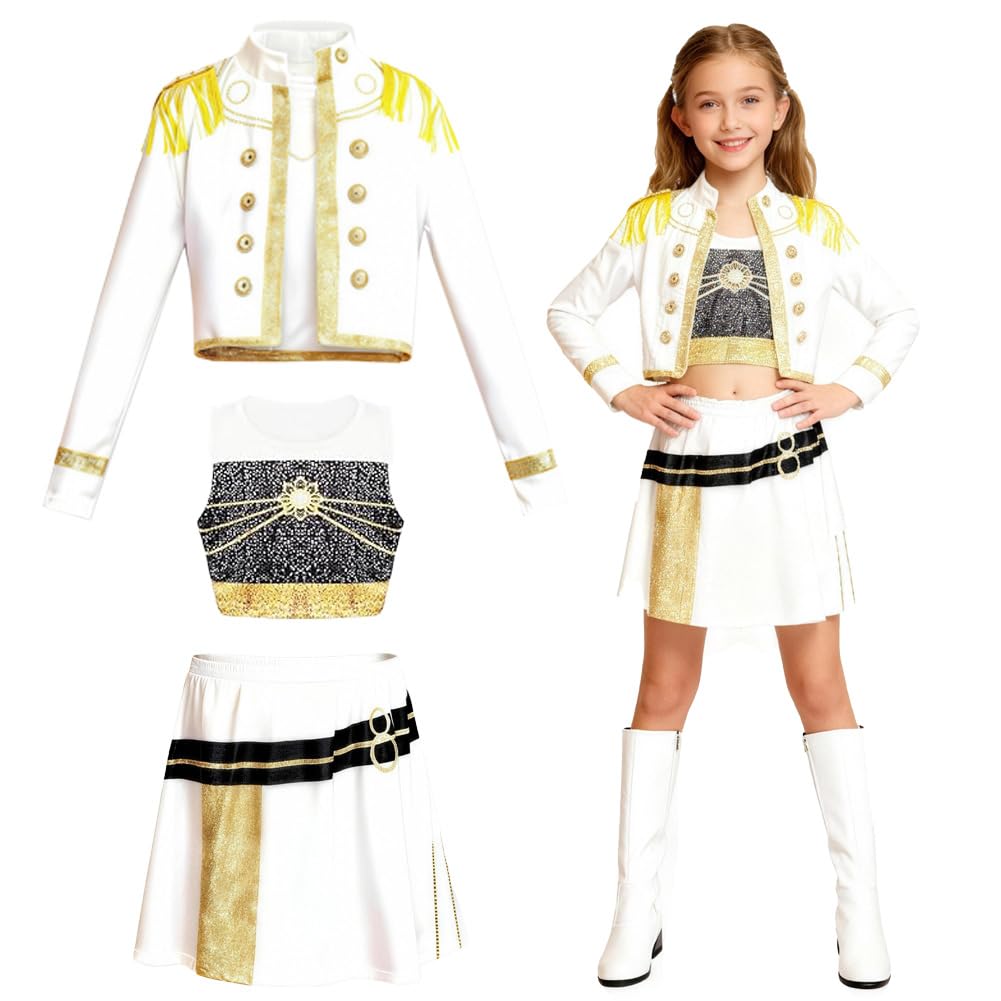 Demon Hunters Kostüm, Mädchen Hunters Kostüm, Anime Cosplay Costume mit Weste, Jacke, Shorts/Röcken, Demon Popstar Kinderkostüme für Geburtstag Karneval Fasching Dress Up Party