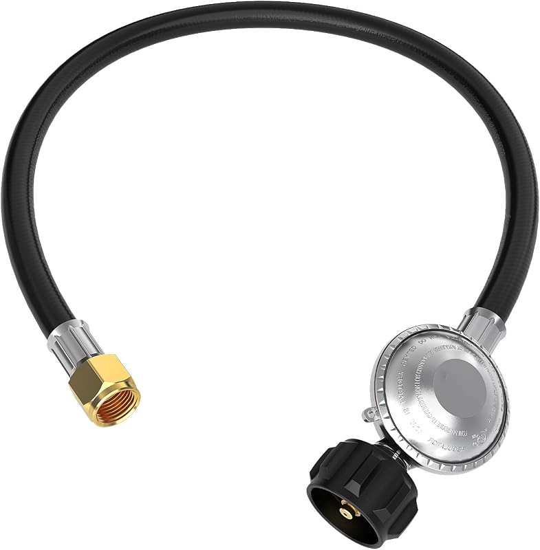 2 Feet Propane Hose with Regulator, Gas Grill Regulator and Hose | Regulator for Blackstone 28''/36'' Griddle, Weber Grill, Propane Fire Pit and More, 3/8" Female Flare for Most LP Gas Grills