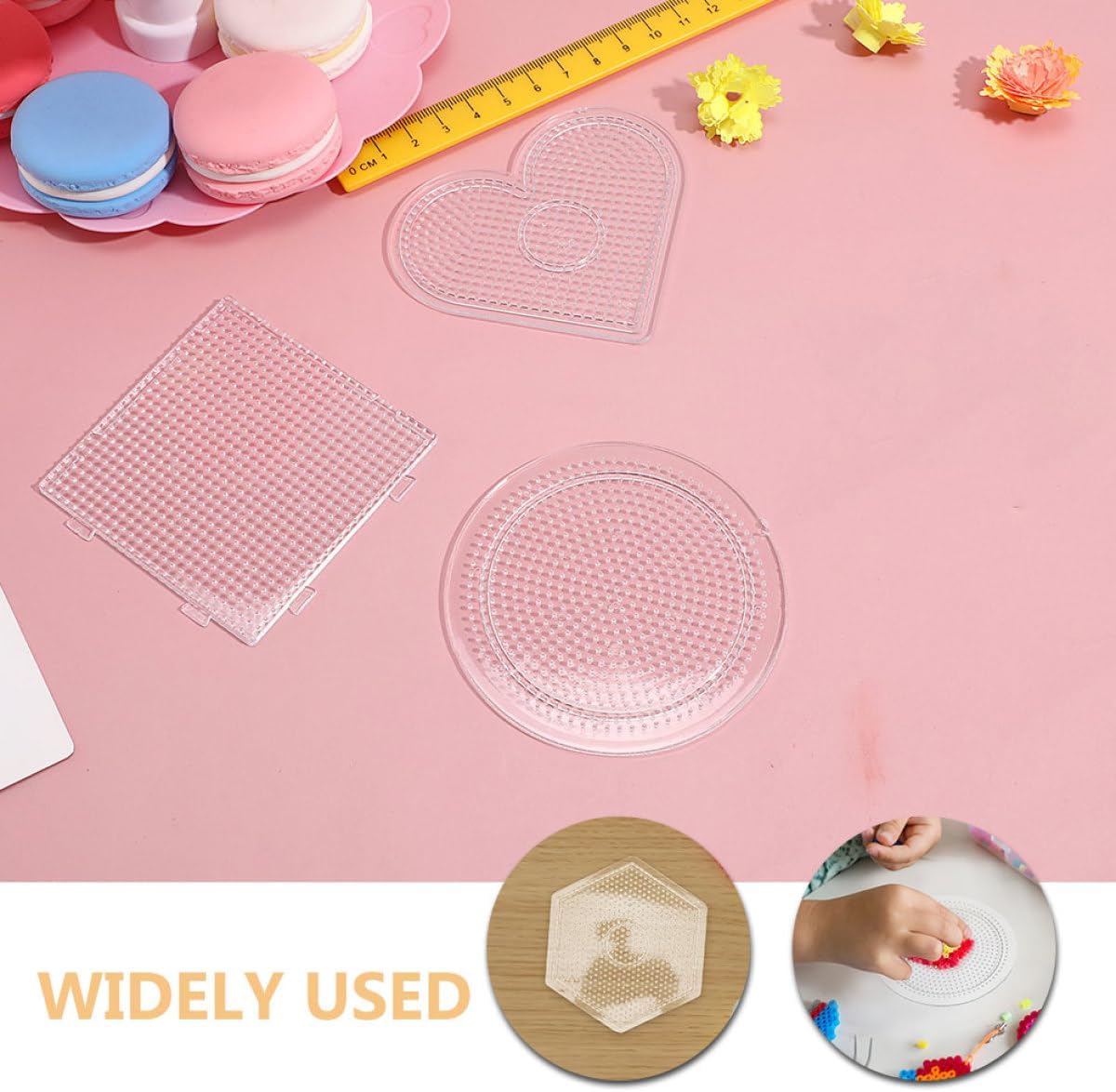 4Pcs Clear Plastic Pegboards Fuse Beads Template with Square Round Hexagon Heart Shapes for DIY Beading Crafts Creative Jewelry Making Boards for Adults
