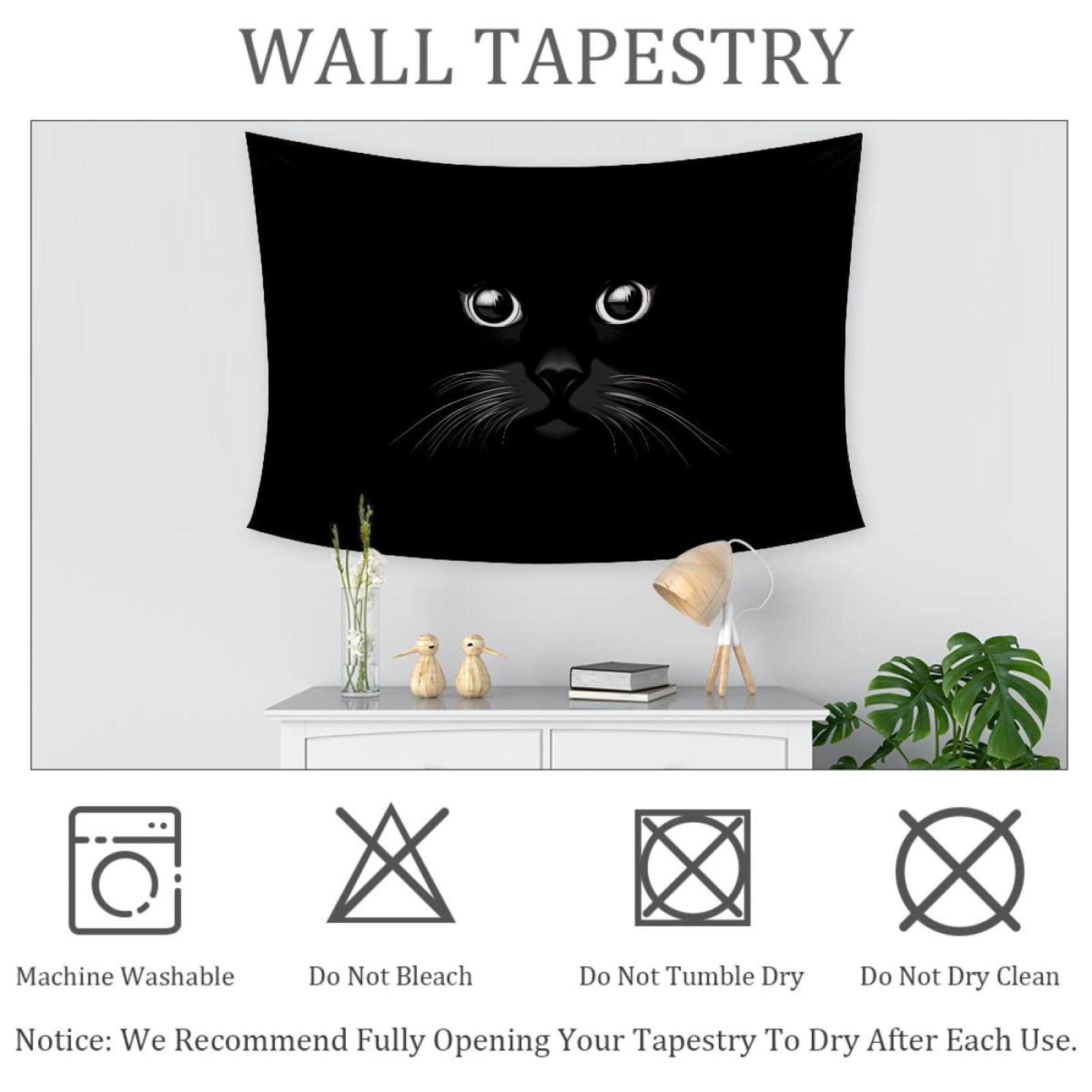 Set Di 2 Arazzi Con Gatto Nero E Finestra – Decorazione Parete In Poliestere, 130x33 Cm, Con Nappe E Asta In Legno