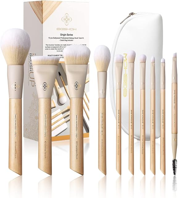 Makeup Brush Set with Travel Makeup Bag for Powder Blush Concealers Contouring and Highlighting/Blending Applications - Vegan