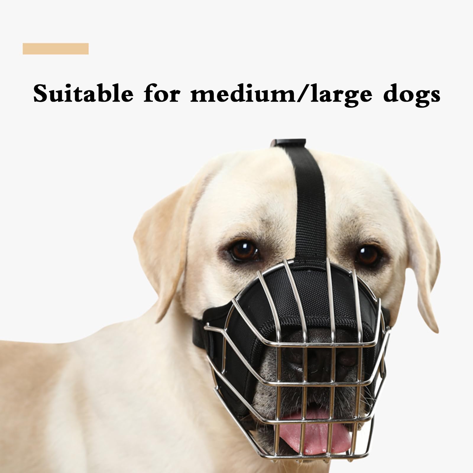 Bozal para Perros, Bozal antiladridos for Perros, con Cesta de Alambre, Protector bozal for, metálico, cómodo, Transpirable y Ajustable(M)