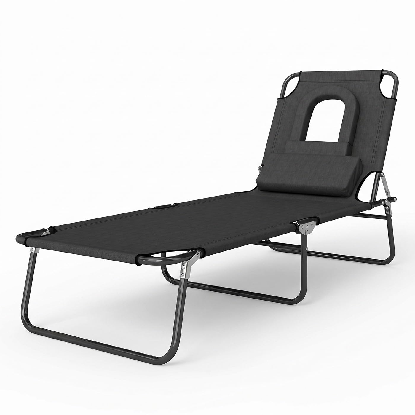 KKTECH Sun Lounger for Garden, Foldable Padded Garden Sunbed with Cushion, 4-Position Adjustable Reclining Chair, Lightweight Steel Frame Outdoor Lounger for Patio, Poolside and Beach (1, Black)