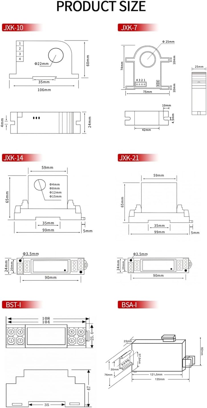 Current Sensor Transducer Transmitter 0-1A 0-2A 0-5A 0-10A AC DC Current Sensor Converter DC24V Current Transducer Transmitter(Input AC 0-2A)