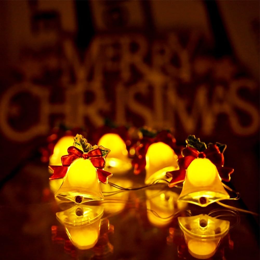 AIDNTBEO Cadena de luces LED para cortina, cadena de luces de Navidad para interiores con campanas colgantes en paredes, ventanas, puertas o porches (2 metros 20 luces)