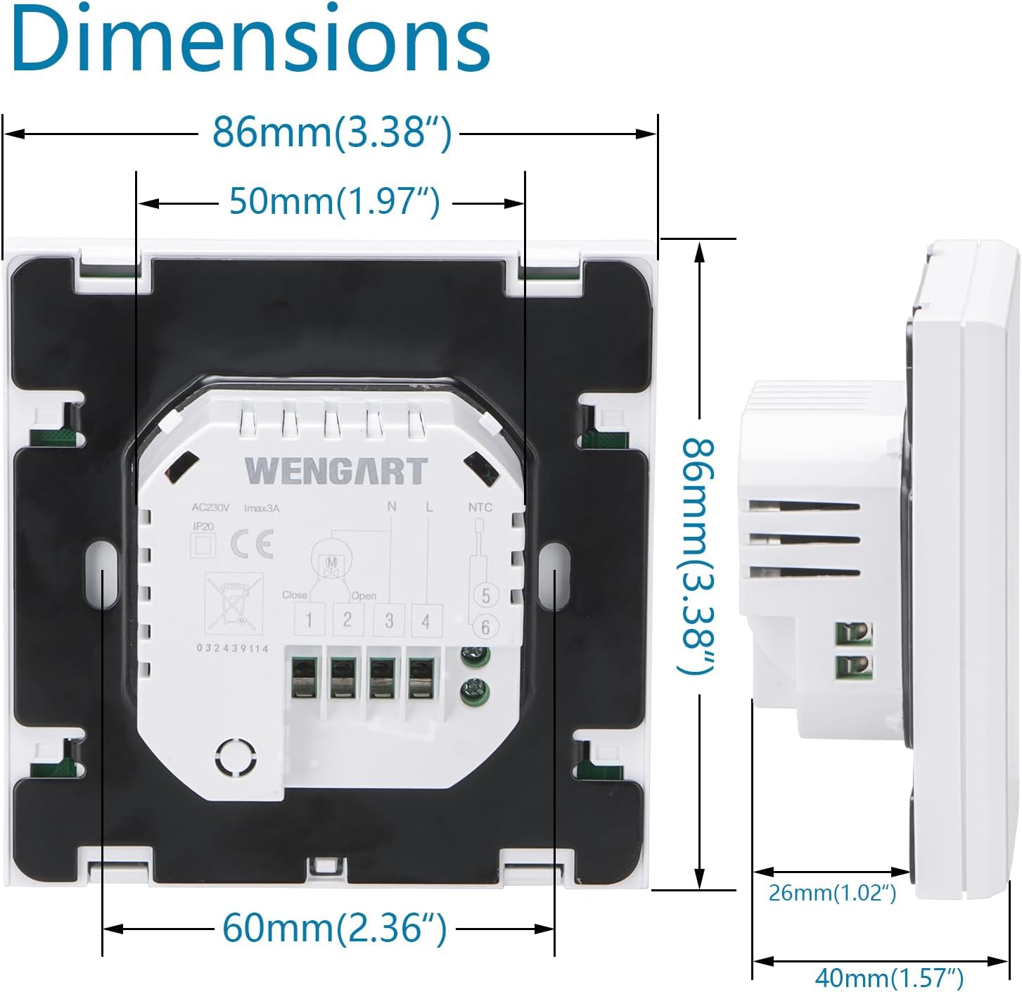 Wengart WG03-1 Thermostat Dimensions