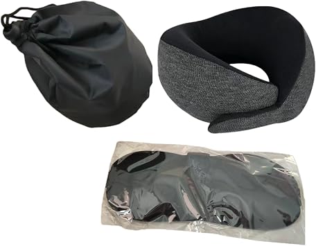 Kids Neck Pillow, Kids Travel Pillow with Eye Mask, Foldable Memory Cotton Neck Pillow for Travel, Driving, Flying Black