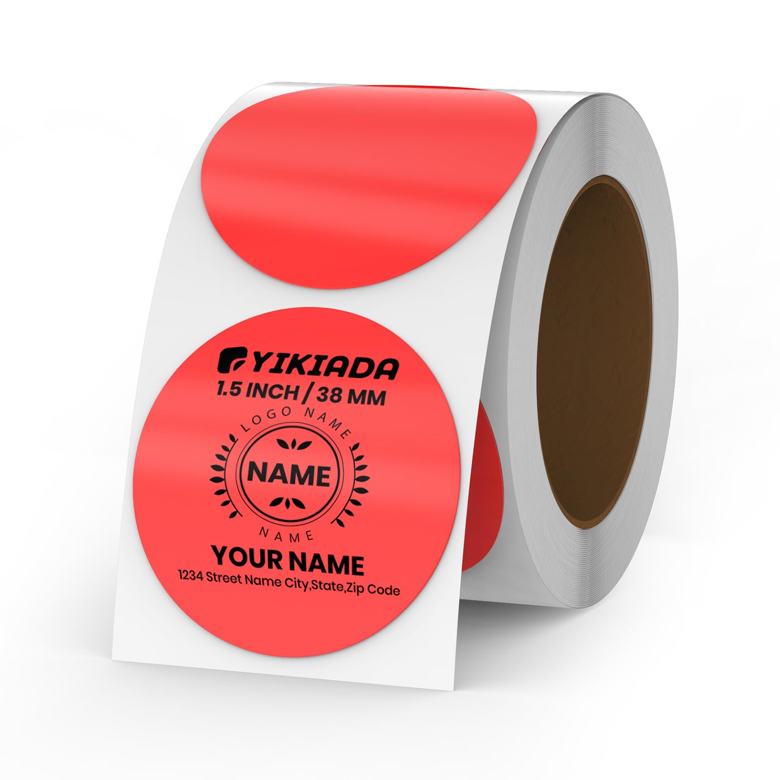 YIKIADA Red Circle Thermal Labels Vinyl 1.5 Inch Self-Adhesive Round Stickers Roll Waterproof Printer Decals Name Tag for QR Code DIY Office Address