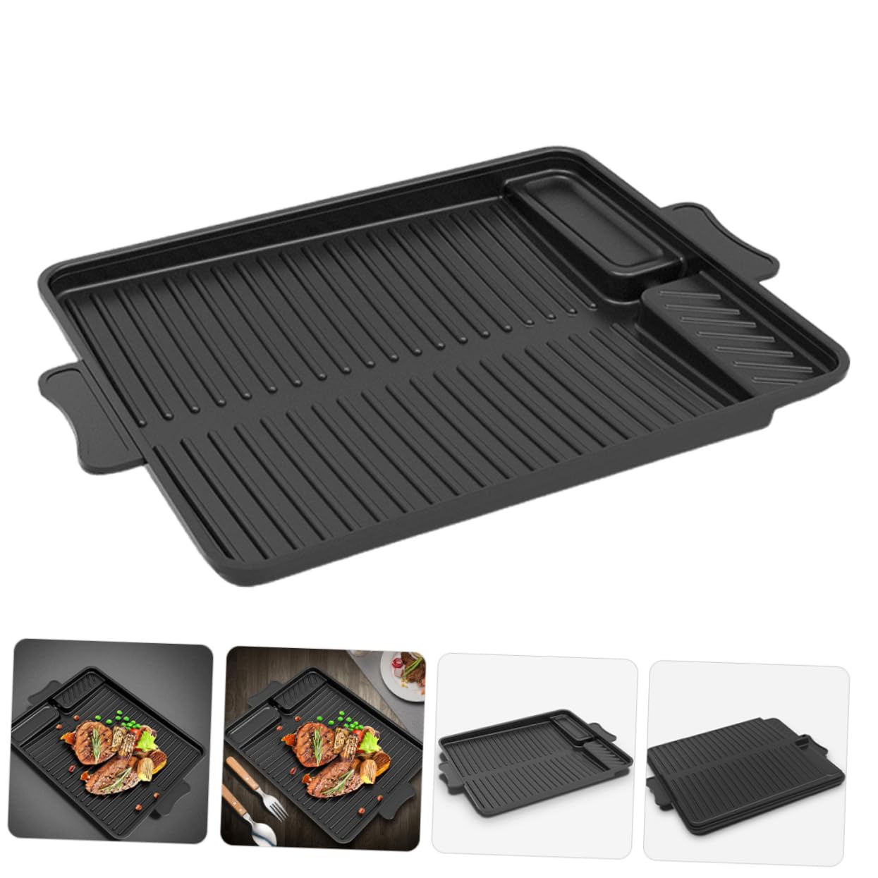 Padella Grill Rettangolare Coreana in Alluminio Nero, Grande | Uso per Barbecue All’aperto e Grigliate in Casa, Stile Coreano, Superficie Ampia, Formato Portatile